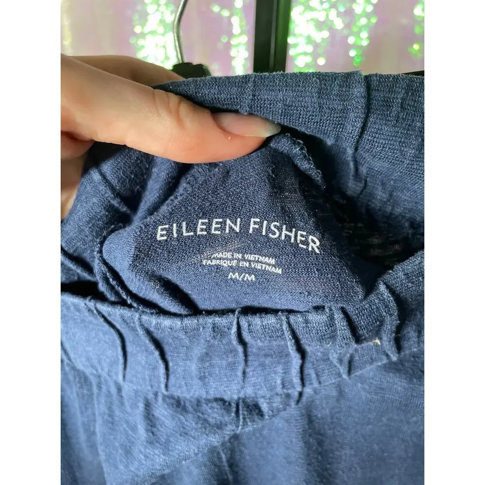 Eileen Fisher Lantern Pants Womens Medium Blue Pull On Organic Cotton Hemp - Picture 6 of 7